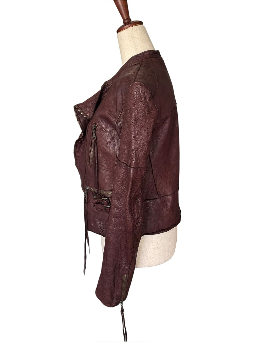 Vintage y2k Christian Peau Burgundy Goat Leather Moto Jacket sz 38 - Picture 9 of 16